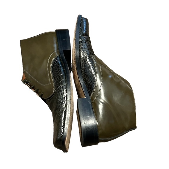 FRATELLI Men's Green Croc Embossed Leather Square Toe Lace Up Dress Shoe-Sz 9.5 - Picture 11 of 14